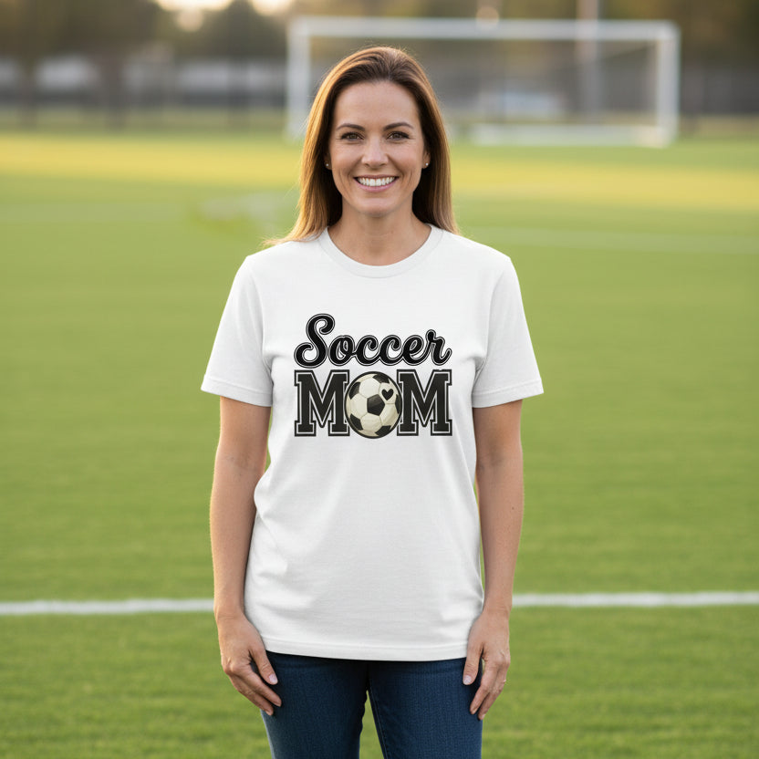 Soccer Mom T-Shirt with Heart Ball – Game Day Spirit Style WHITE - 6004 - FRONT