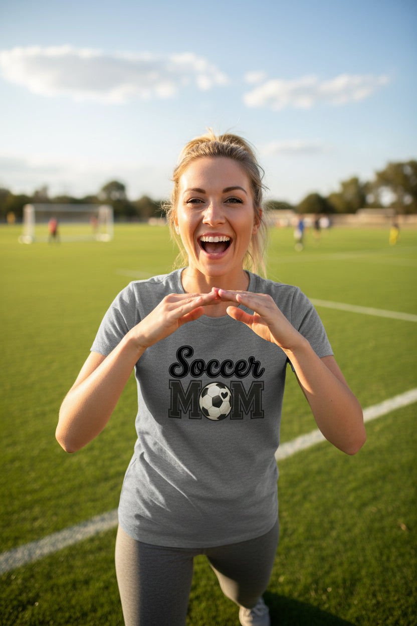 Soccer Mom T-Shirt with Heart Ball – Game Day Spirit Style DRK GREY HEATHER - 6004 - FRONT