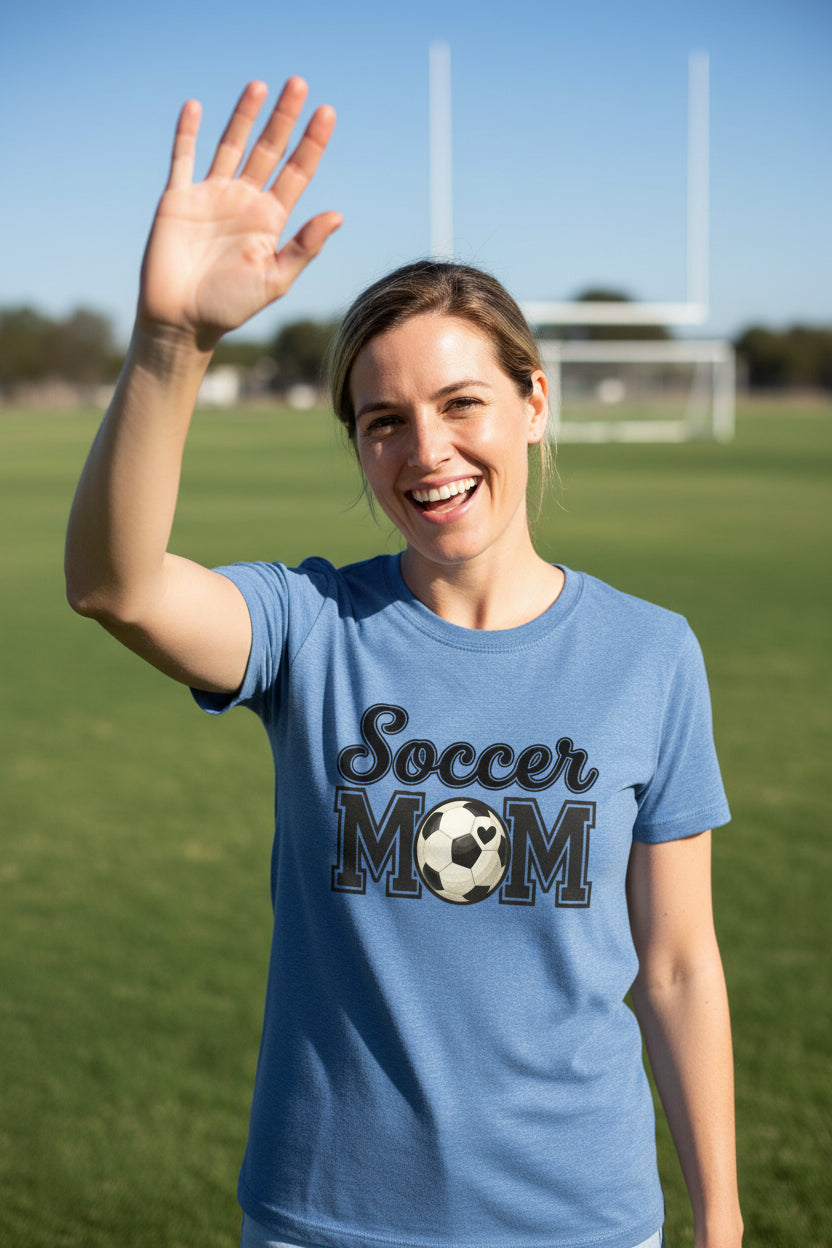 Soccer Mom T-Shirt with Heart Ball – Game Day Spirit Style HTHR TRUE ROYAL - 6004 - FRONT