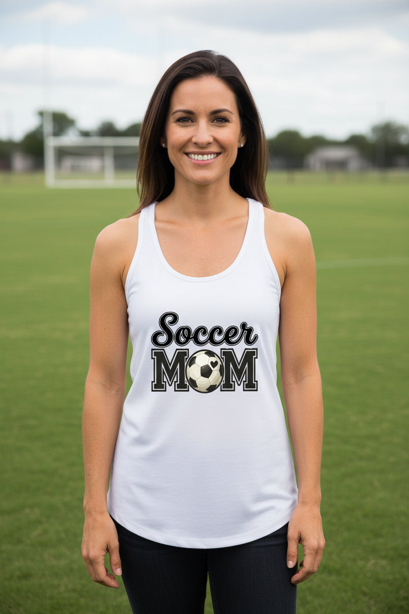 Soccer Mom Tank Top with Heart Ball – Game Day Spirit Style White - N1533 - FRONT