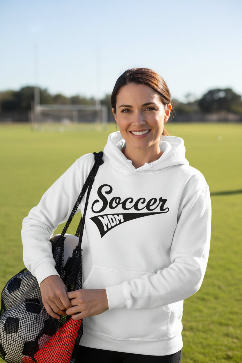 Soccer Mom Vibes – Stylish Sports Parent Pride Statement Hoodie WHITE - FRONT