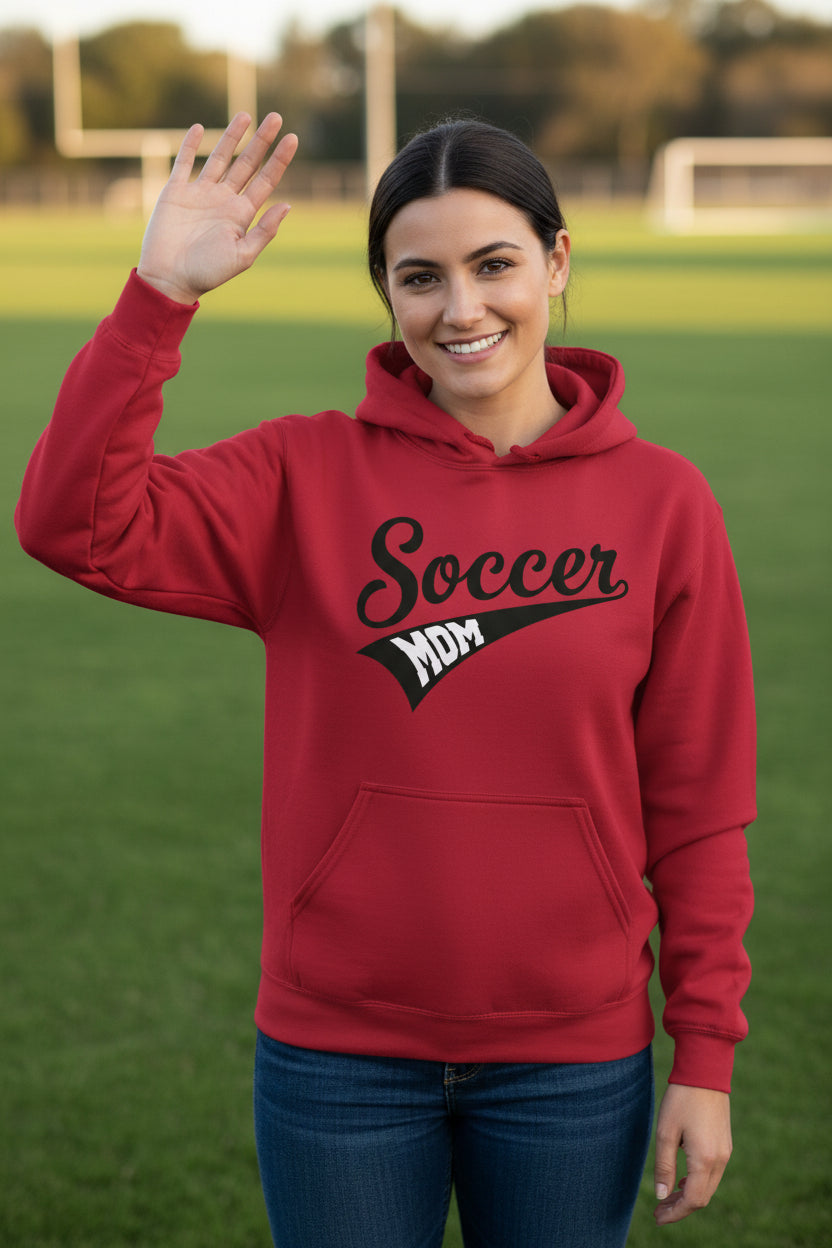 Soccer Mom Vibes – Stylish Sports Parent Pride Statement Hoodie RED - FRONT