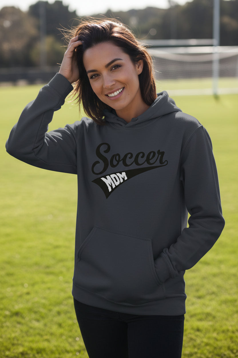 Soccer Mom Vibes – Stylish Sports Parent Pride Statement Hoodie NAVY - FRONT