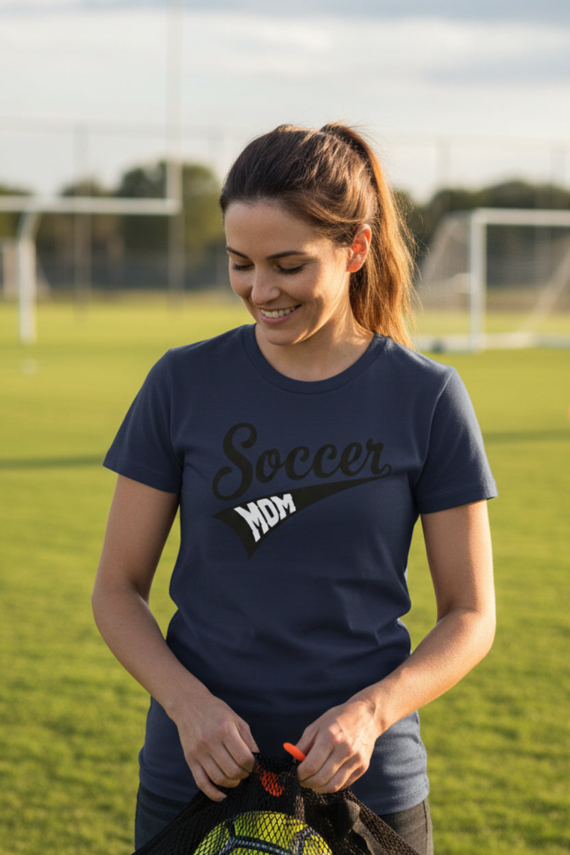 Soccer Mom Vibes – Stylish Sports Parent Pride Statement T-Shirt NAVY - FRONT