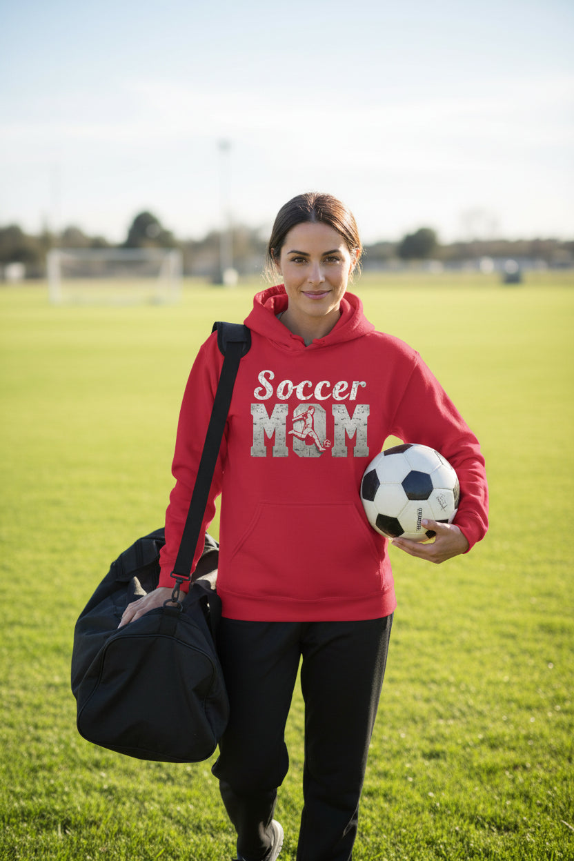 Soccer Mom Vintage Graphic – Proud Sports Parent Spirit Hoodie Design RED - FRONT