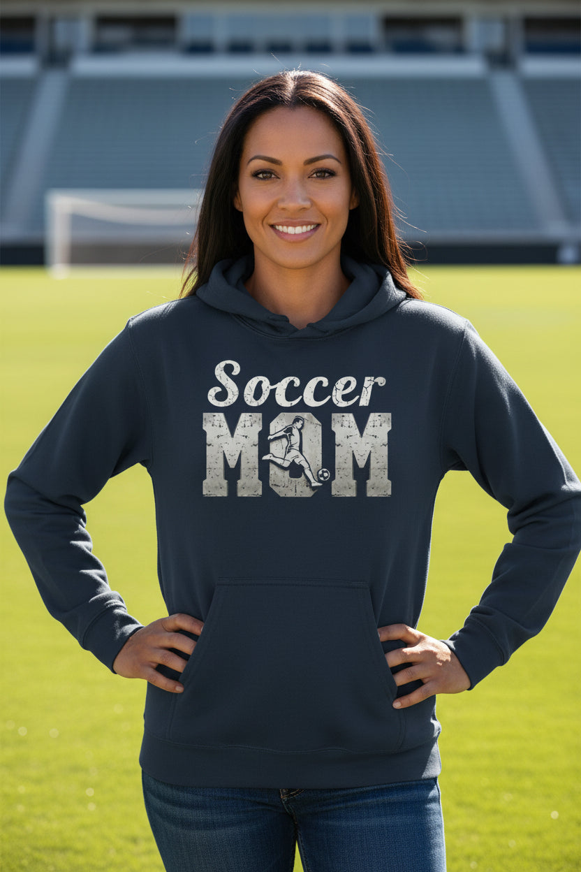 Soccer Mom Vintage Graphic – Proud Sports Parent Spirit Hoodie Design NAVY - FRONT