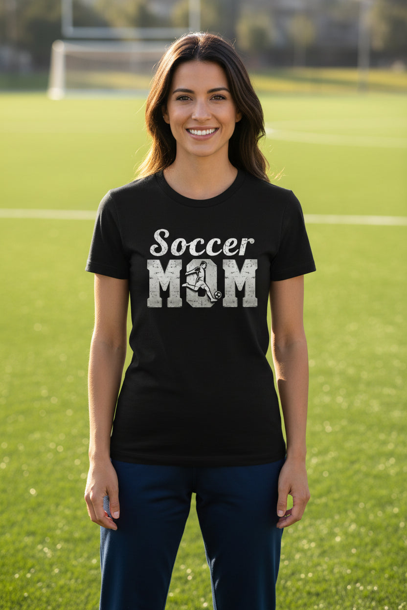 Soccer Mom Vintage Graphic – Proud Sports Parent Spirit T-Shirt Design BLACK - FRONT