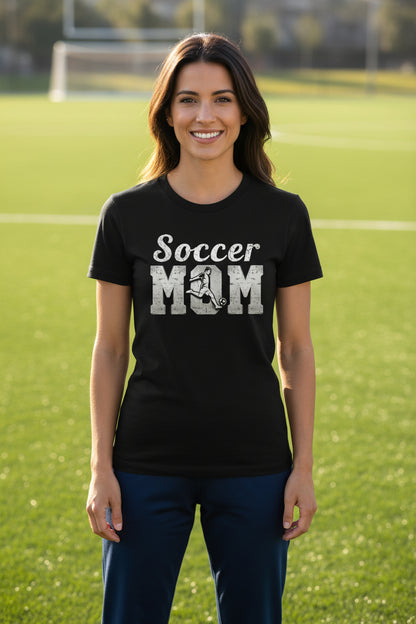 Soccer Mom Vintage Graphic – Proud Sports Parent Spirit T-Shirt Design BLACK - FRONT