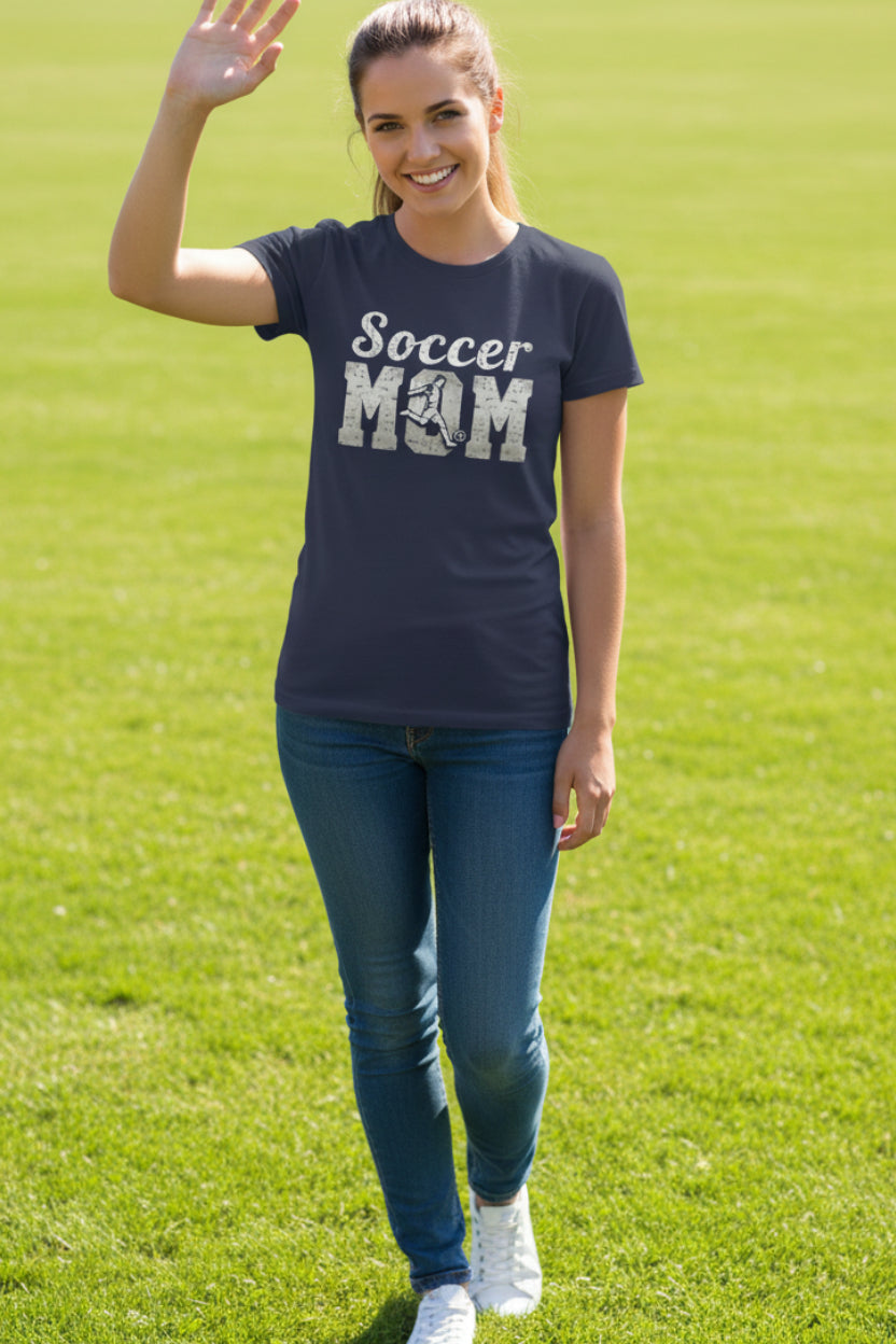 Soccer Mom Vintage Graphic – Proud Sports Parent Spirit T-Shirt Design NAVY - FRONT