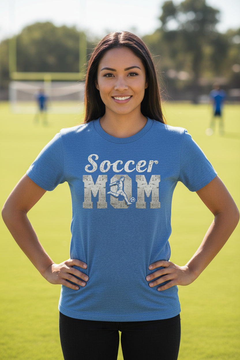 Soccer Mom Vintage Graphic – Proud Sports Parent Spirit T-Shirt Design HTHR TRUE ROYAL - FRONT