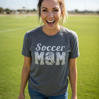 Soccer Mom Vintage Graphic – Proud Sports Parent Spirit T-Shirt Design DRK GREY HEATHER - FRONT