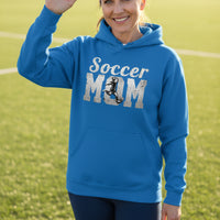 Soccer Mom Vintage Hoodie Design with Girl Player Silhouette Action Graphic Royal - FRONT