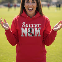Soccer Mom Vintage Hoodie Design with Girl Player Silhouette Action Graphic RED - FRONT