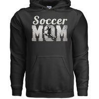 Soccer Mom Vintage Hoodie Design with Girl Player Silhouette Action Graphic BLACK- FRONT