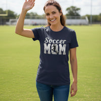 Soccer Mom Vintage T-Shirt Design with Girl Player Silhouette Action Graphic NAVY - FRONT