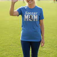 Soccer Mom Vintage T-Shirt Design with Girl Player Silhouette Action Graphic HTHR TRUE ROYAL - FRONT