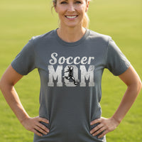 Soccer Mom Vintage T-Shirt Design with Girl Player Silhouette Action Graphic DRK GREY HEATHER - FRONT