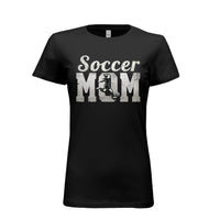 Soccer Mom Vintage T-Shirt Design with Girl Player Silhouette Action Graphic BLACK- FRONT
