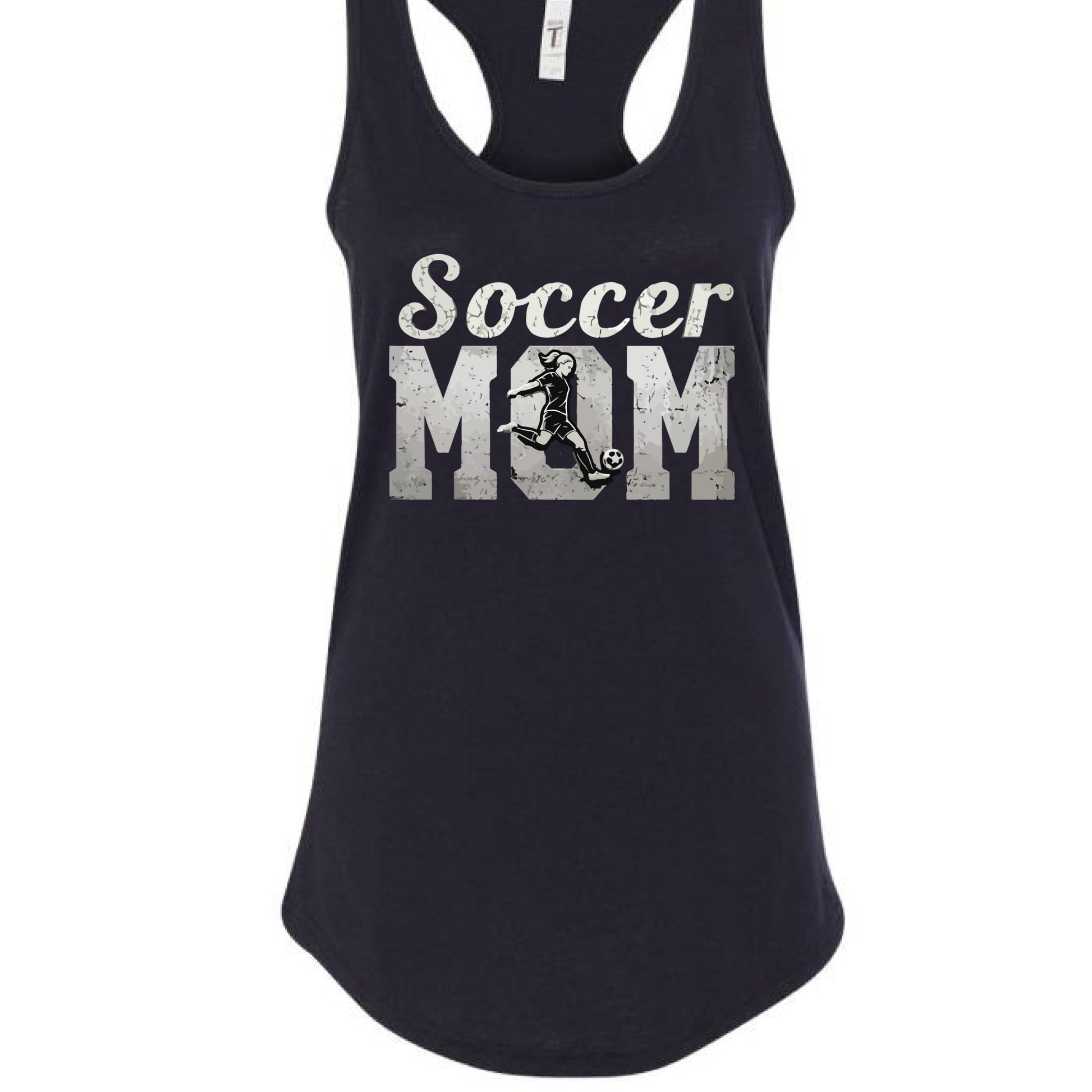 Soccer Mom Vintage Tank Top Design with Girl Player Silhouette Action Graphic BLACK- FRONT
