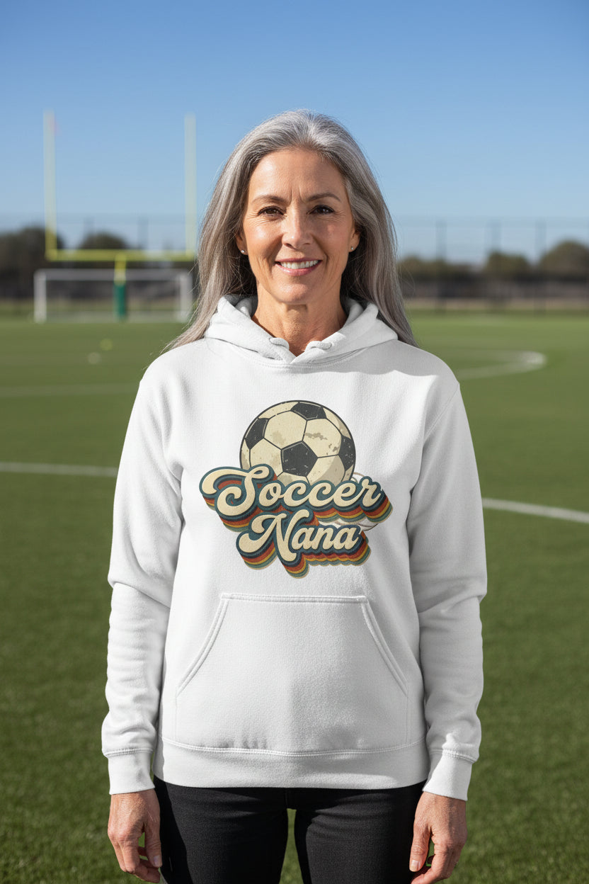 Soccer Nana Groovy Retro Sports Family Fan Hoodie WHITE - SF500 - FRONT
