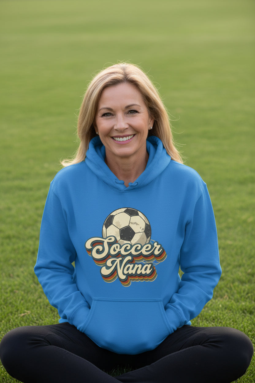 Soccer Nana Groovy Retro Sports Family Fan Hoodie Royal - SF500 - FRONT