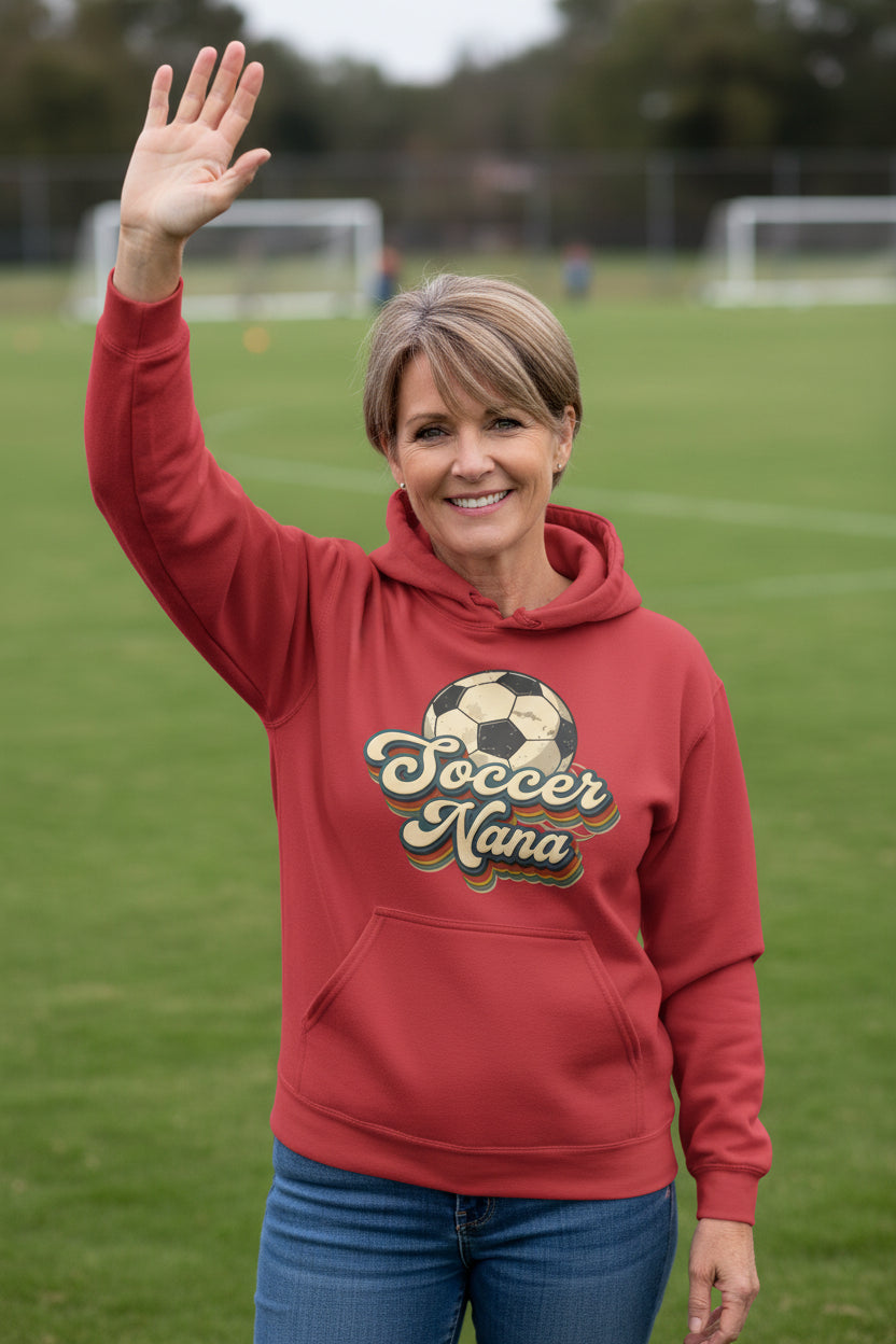Soccer Nana Groovy Retro Sports Family Fan Hoodie RED - SF500 - FRONT