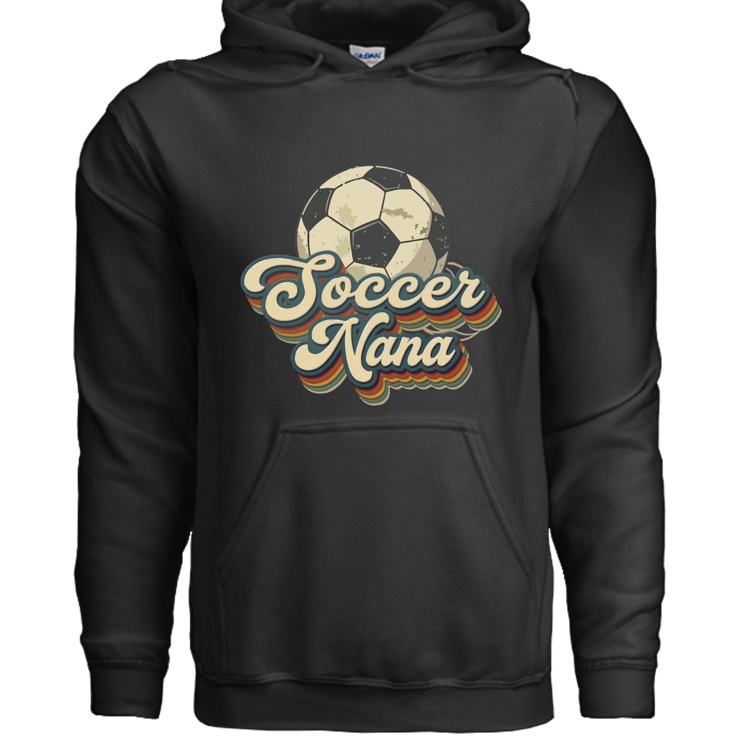 Soccer Nana Groovy Retro Sports Family Fan Hoodie BLACK - SF500 - FRONT