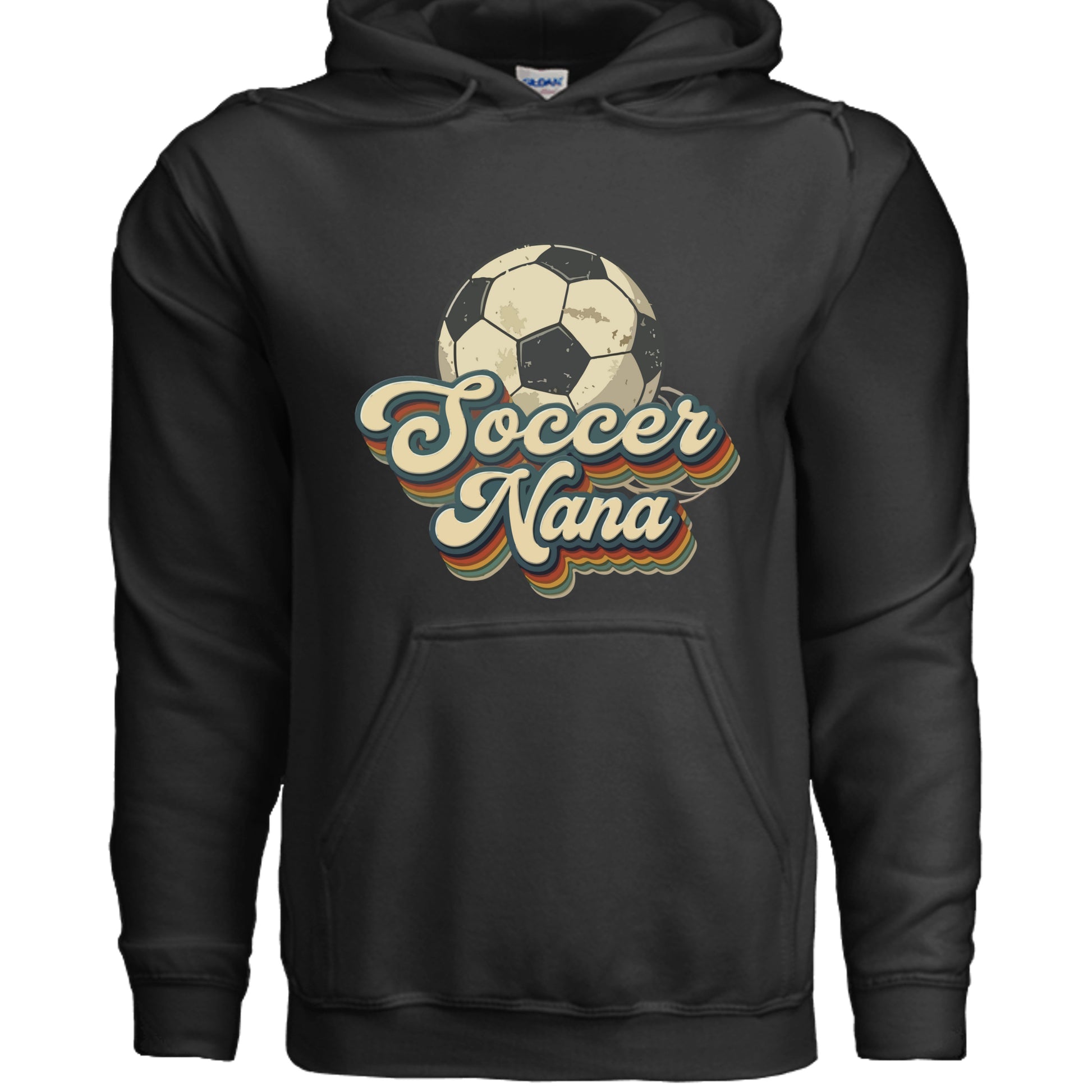 Soccer Nana Groovy Retro Sports Family Fan Hoodie BLACK - SF500 - FRONT