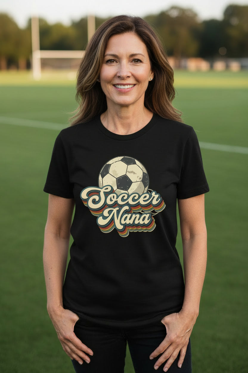 Soccer Nana Groovy Retro Sports Family Fan T-Shirt BLACK - 6004 - FRONT