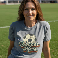 Soccer Nana Groovy Retro Sports Family Fan T-Shirt DEEP HEATHER - 6004 - FRONT