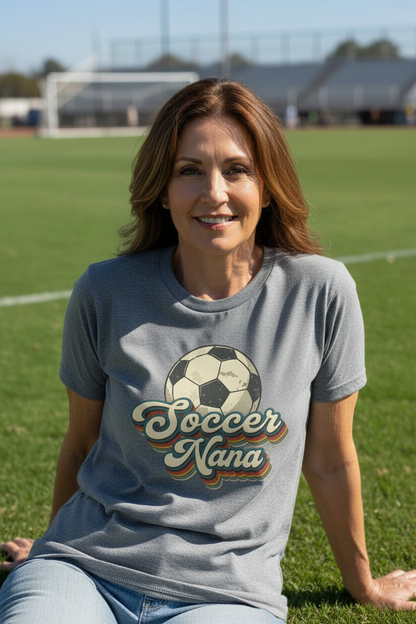 Soccer Nana Groovy Retro Sports Family Fan T-Shirt DEEP HEATHER - 6004 - FRONT