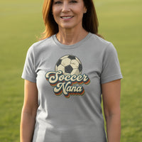 Soccer Nana Groovy Retro Sports Family Fan T-Shirt ATHLETIC HEATHER - 6004 - FRONT