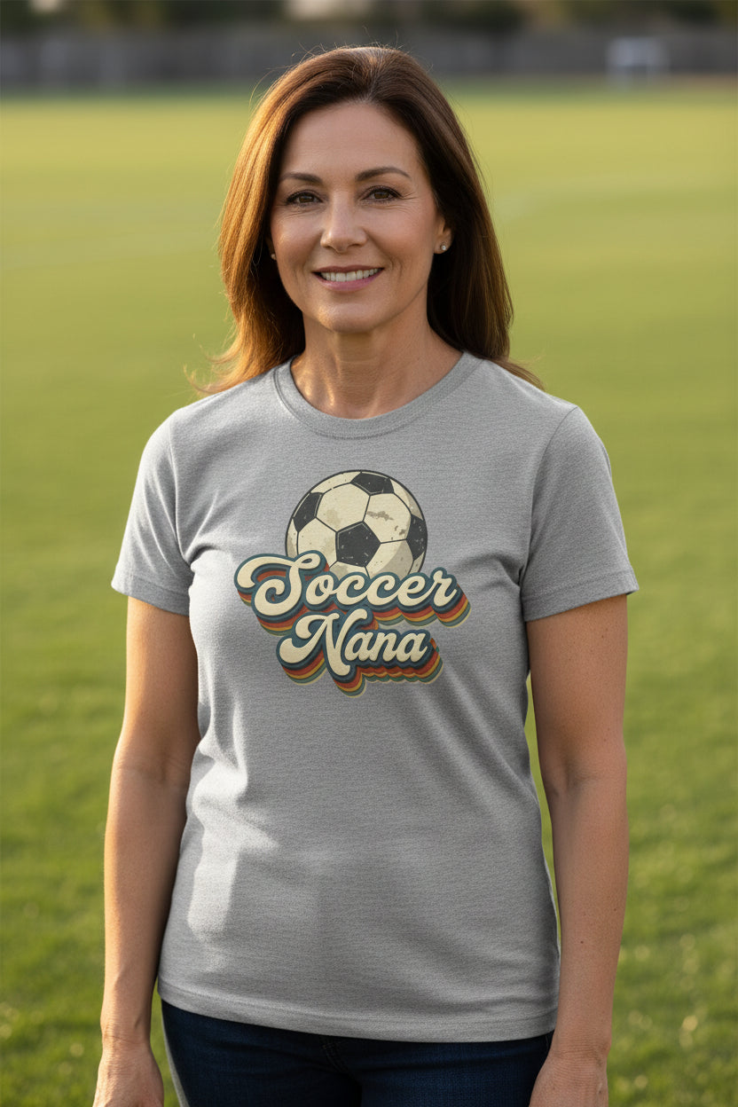 Soccer Nana Groovy Retro Sports Family Fan T-Shirt ATHLETIC HEATHER - 6004 - FRONT