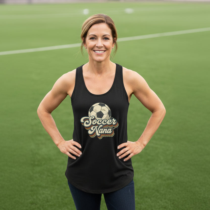 Soccer Nana Groovy Retro Sports Family Fan Tank Top Black - N1533 - FRONT