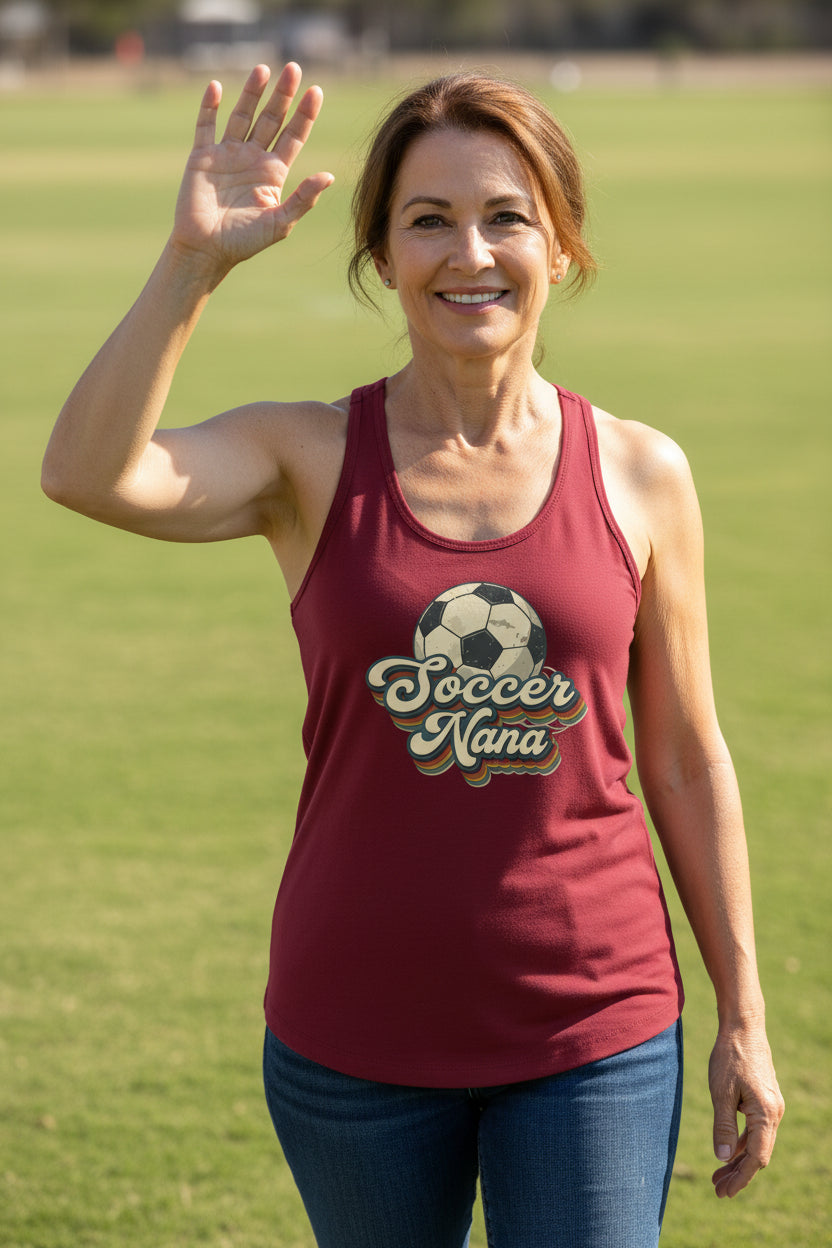 Soccer Nana Groovy Retro Sports Family Fan Tank Top Scarlet - N1533 - FRONT