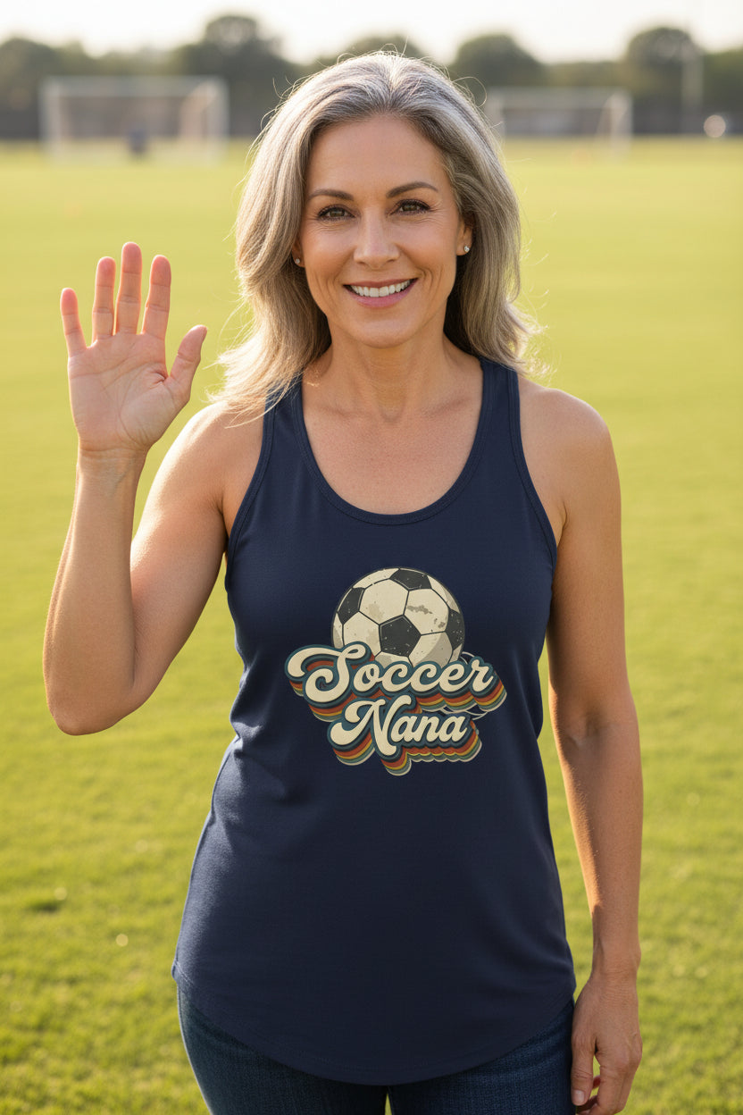 Soccer Nana Groovy Retro Sports Family Fan Tank Top Midnight Navy - N1533 - FRONT
