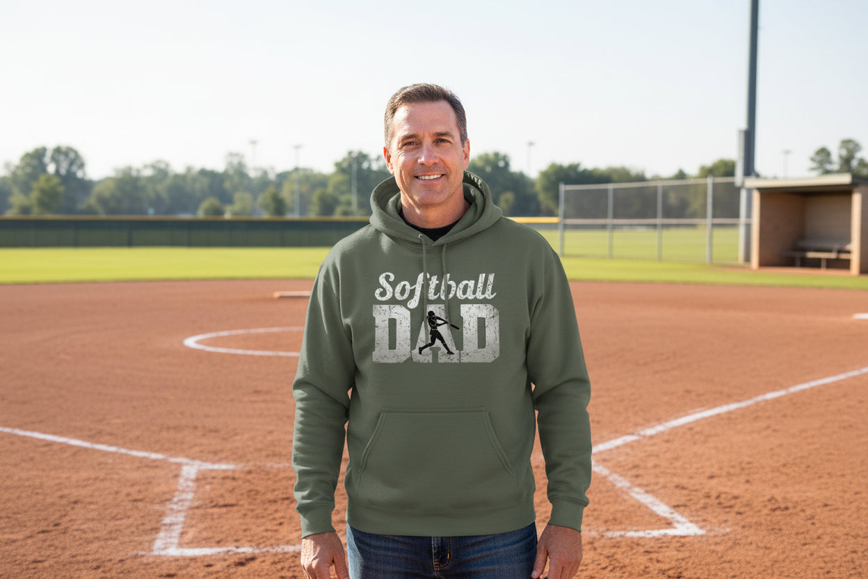Softball Dad Athlete Pride – Proud Softball Father Sports Hoodie  MILITARY GREEN - FRONT
