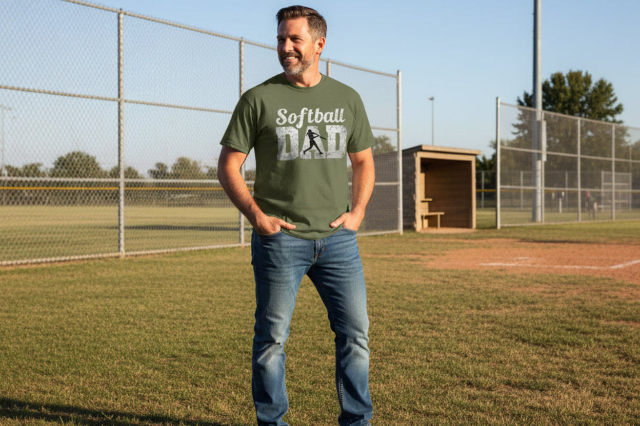 Softball Dad Athlete Pride – Proud Softball Father Sports T-Shirt  MILITARY GREEN - FRONT