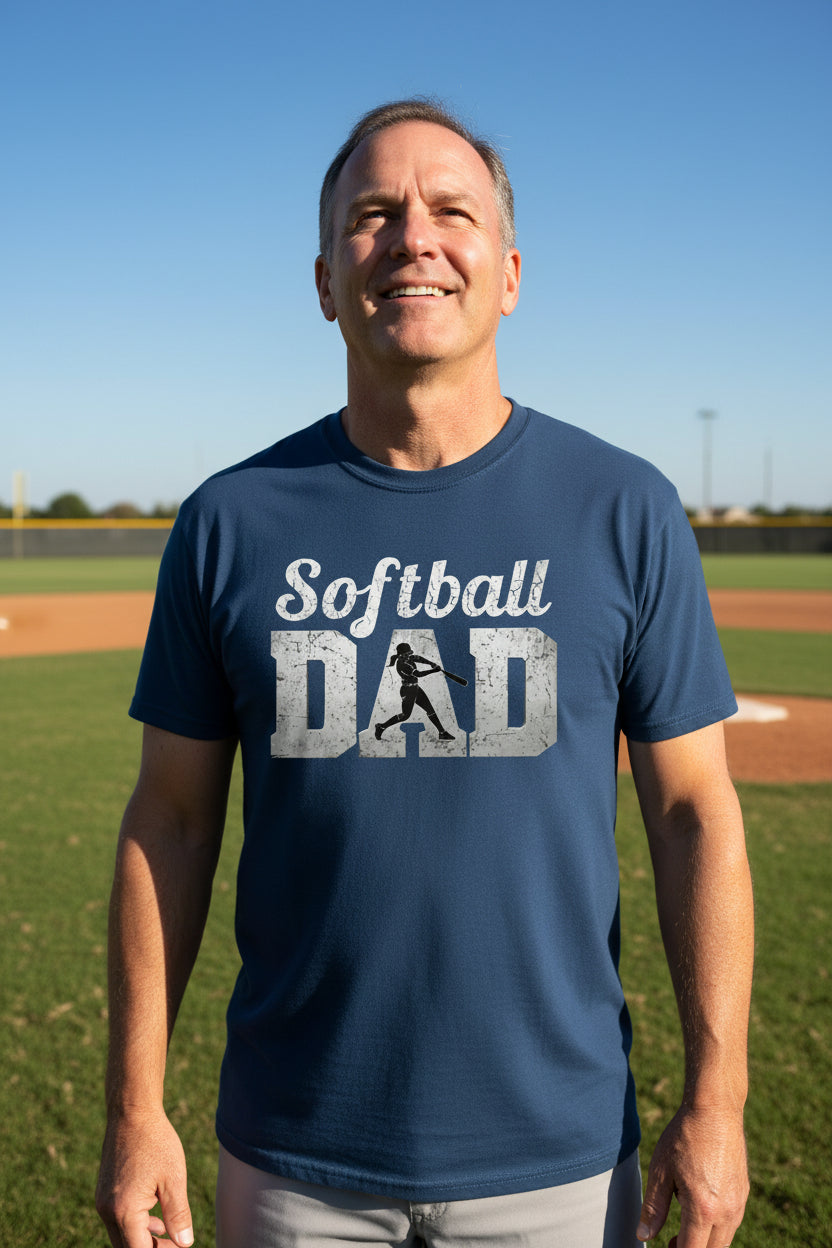 Softball Dad Athlete Pride – Proud Softball Father Sports T-Shirt  MIDNIGHT NAVY - FRONT