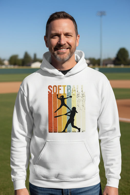 Softball Dad Athletic Pride Retro Color Stripe Hoodie Design WHITE - FRONT