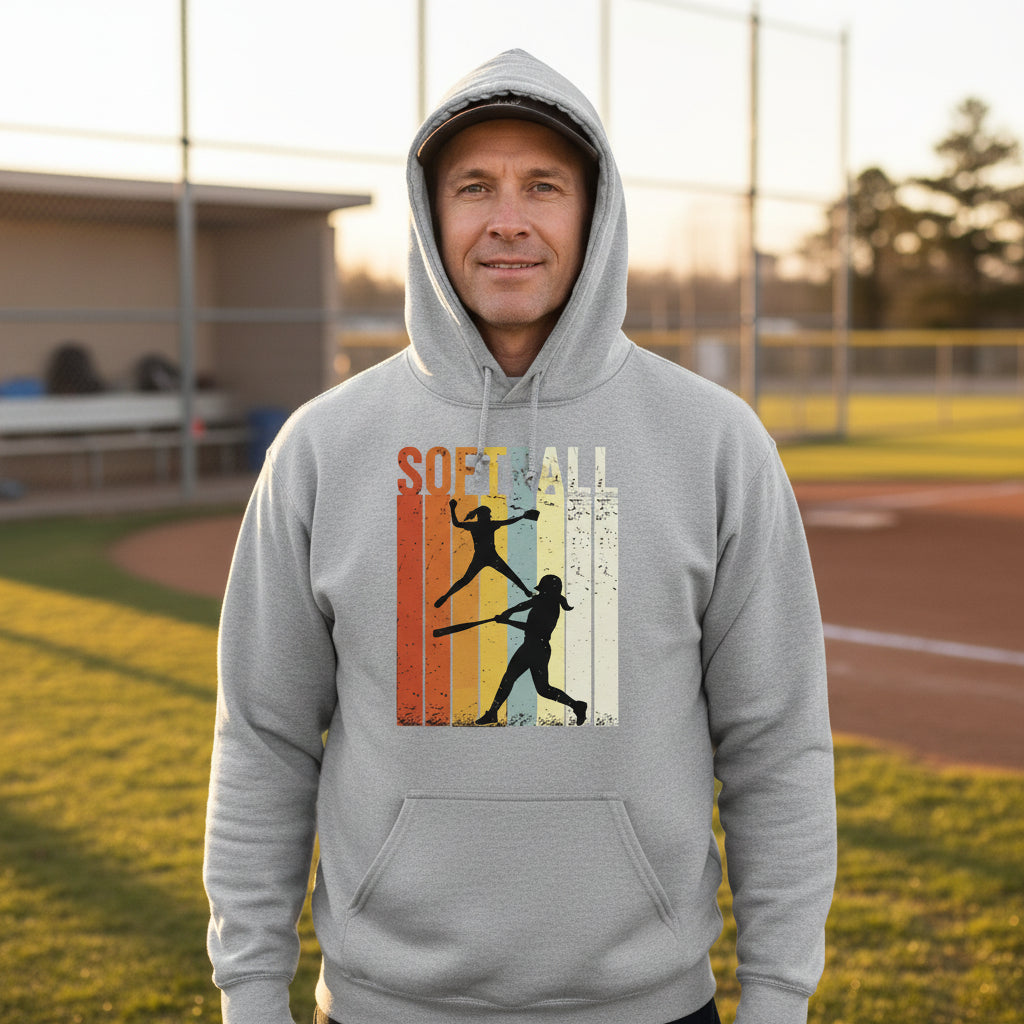 Softball Dad Athletic Pride Retro Color Stripe Hoodie Design SPORT GREY - FRONT