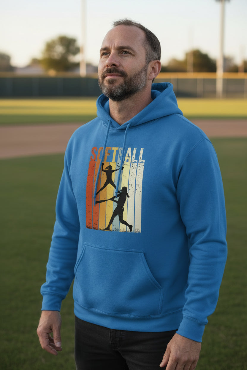Softball Dad Athletic Pride Retro Color Stripe Hoodie Design Royal - FRONT