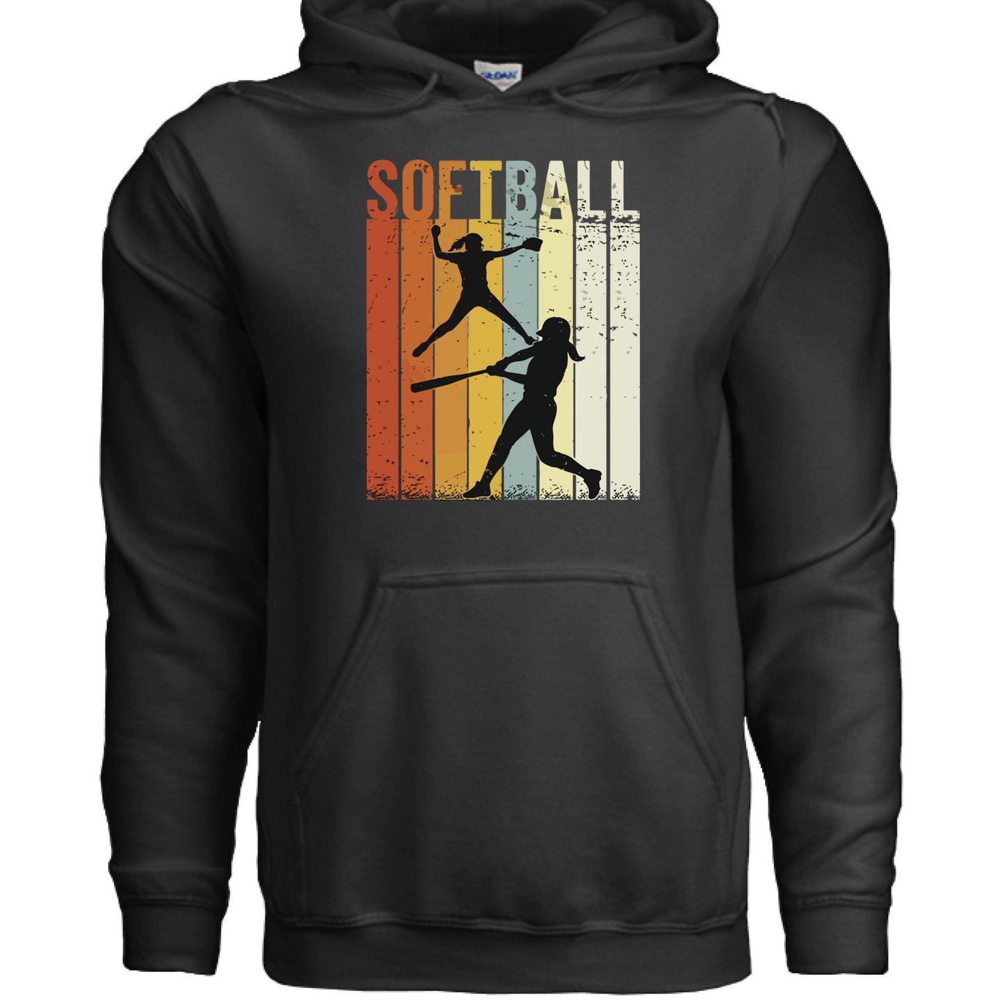 Softball Dad Athletic Pride Retro Color Stripe Hoodie Design BLACK- FRONT