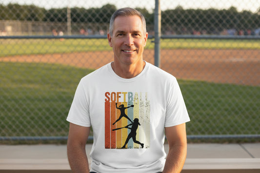 Softball Dad Athletic Pride Retro Color Stripe T-Shirt Design White - FRONT
