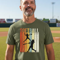 Softball Dad Athletic Pride Retro Color Stripe T-Shirt Design MILITARY GREEN - FRONT