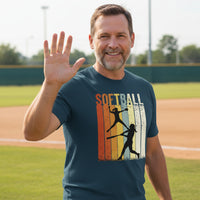 Softball Dad Athletic Pride Retro Color Stripe T-Shirt Design MIDNIGHT NAVY - FRONT