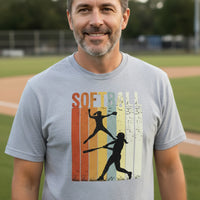 Softball Dad Athletic Pride Retro Color Stripe T-Shirt Design HEATHER GRAY - FRONT