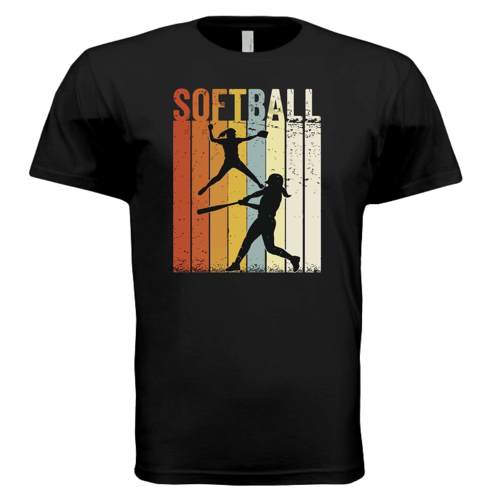 Softball Dad Athletic Pride Retro Color Stripe T-Shirt Design BLACK- FRONT