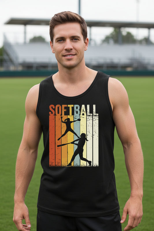 Softball Dad Athletic Pride Retro Color Stripe Tank Top Design BLACK - FRONT