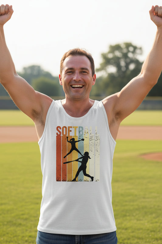 Softball Dad Athletic Pride Retro Color Stripe Tank Top Design WHITE - FRONT